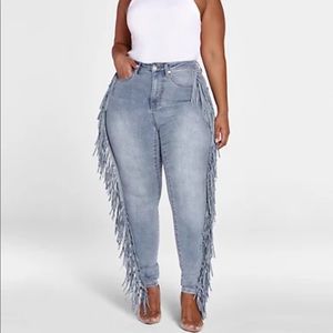 High Rise Side Fringe Skinny Jeans
